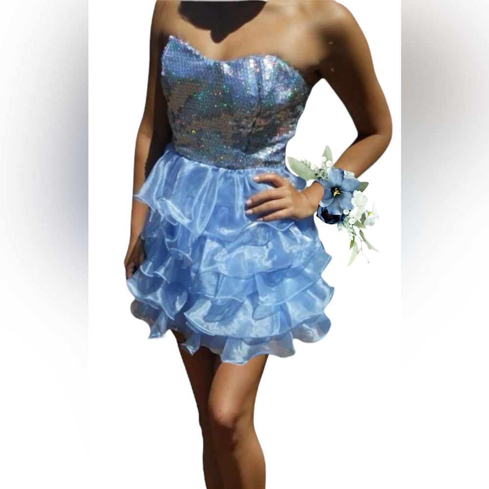 Chic  sequined Blue Mini Dress